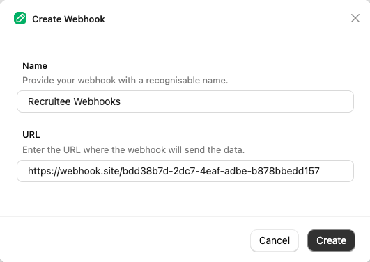 Add Webhook form