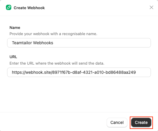 Add Webhook form