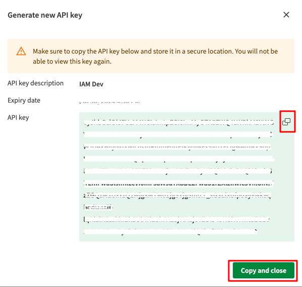 API Key dialog