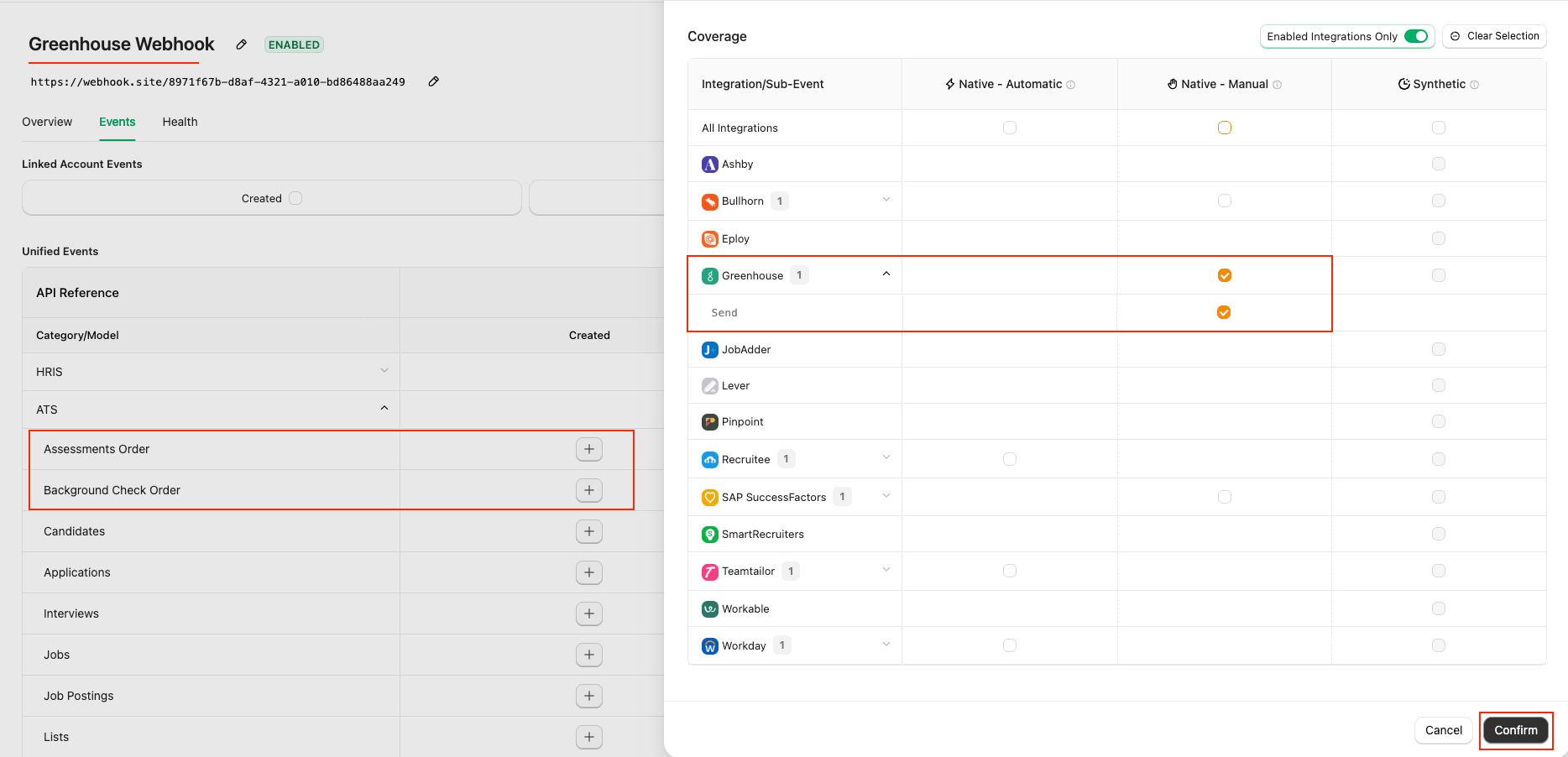 Select webhook events