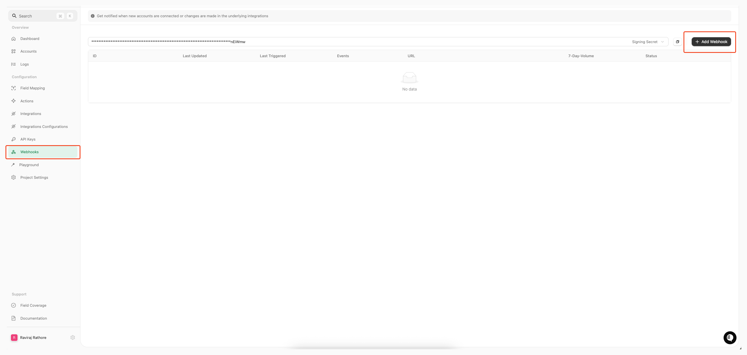 Navigate to Webhooks
