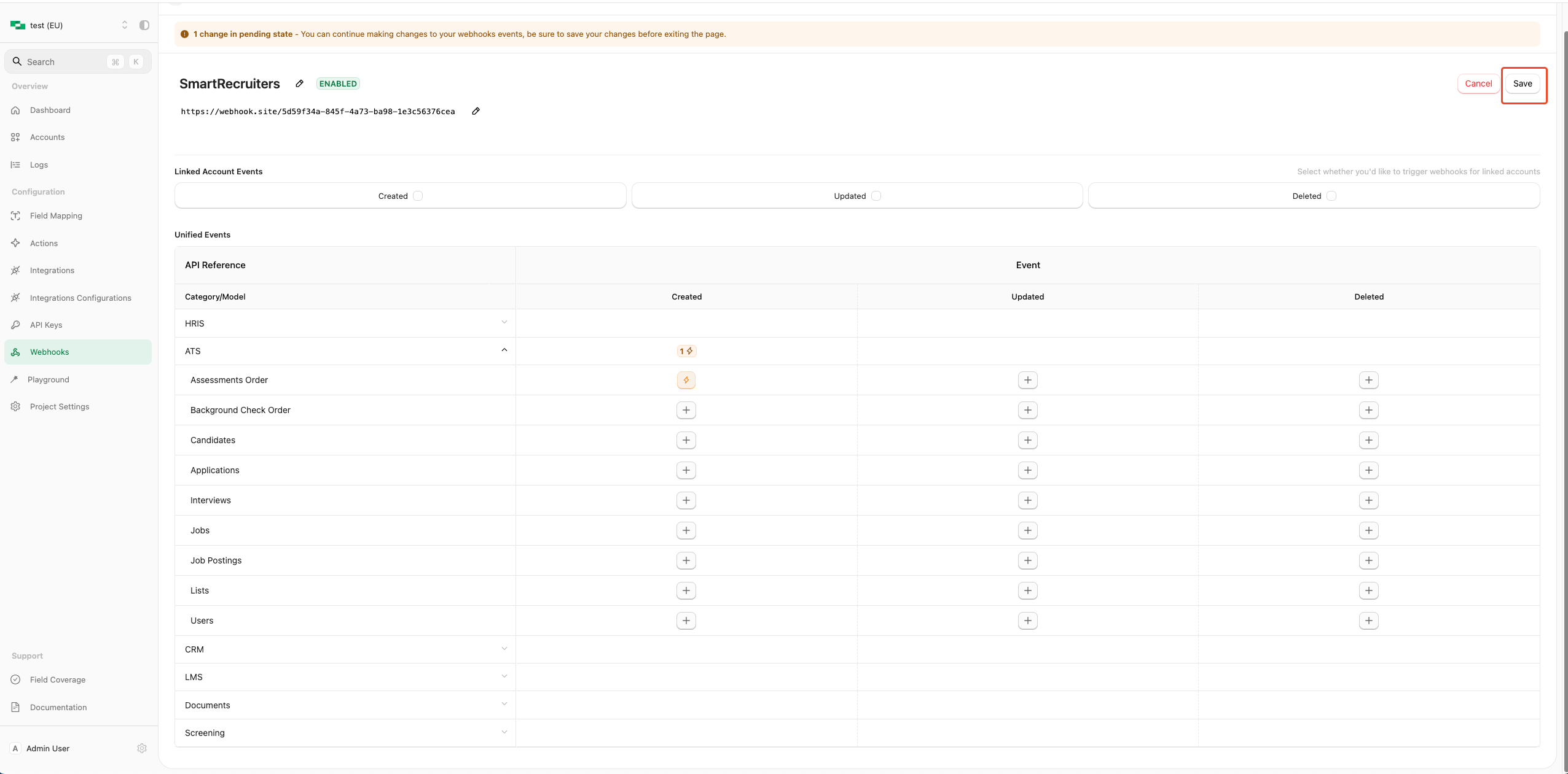 Save Webhook Configuration