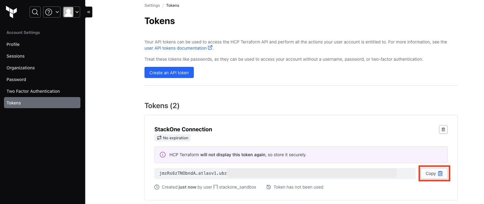 Copy API Token