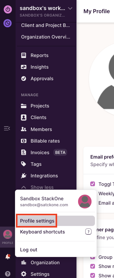 Profile Settings