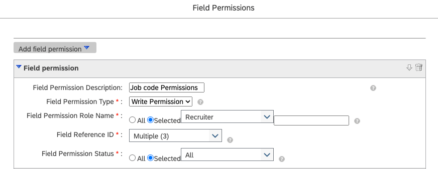 Add field permissions from the JR template