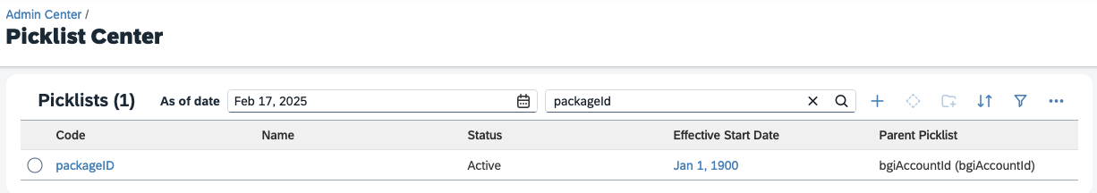 Search for packageId