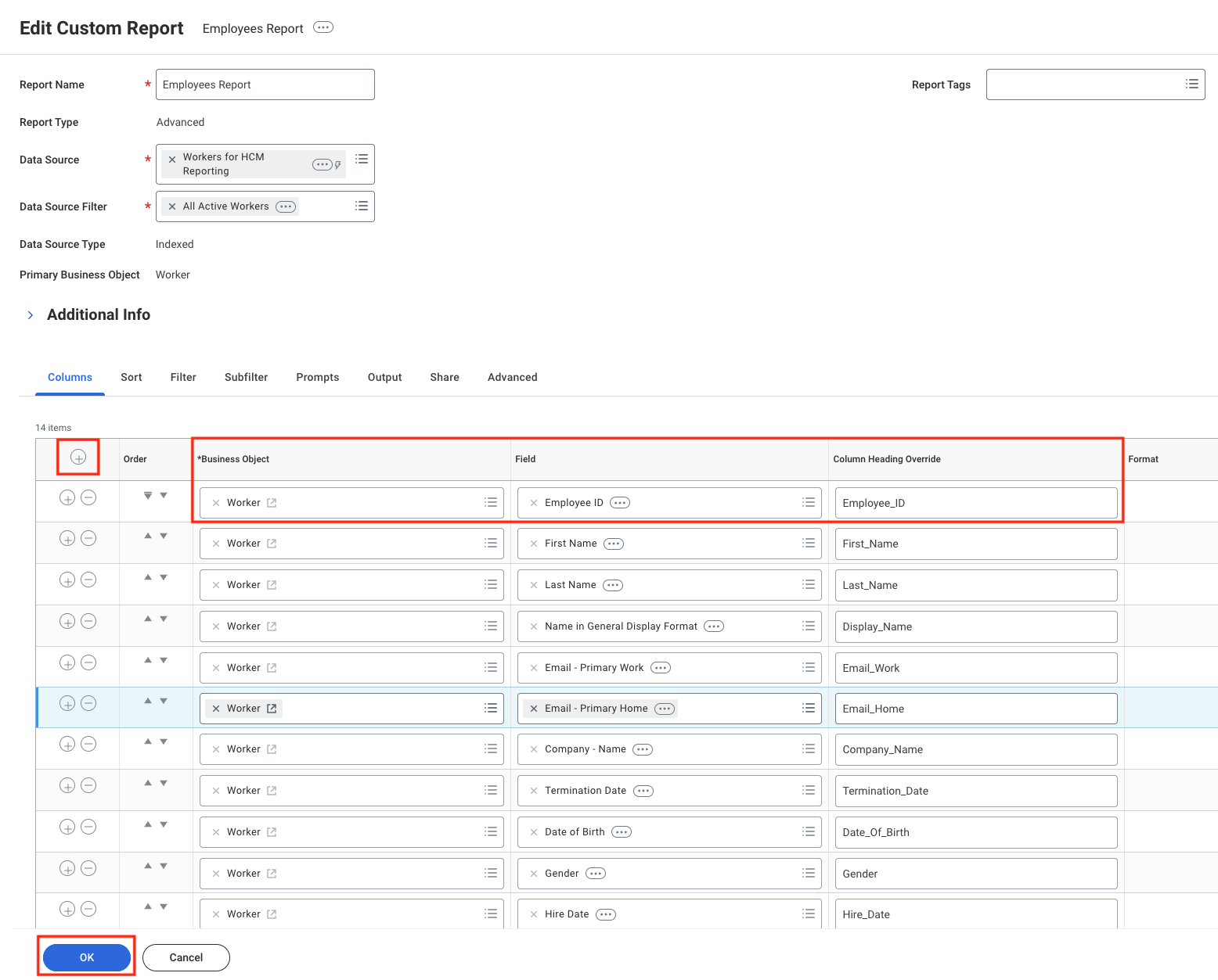 Fields and Aliases Settings
