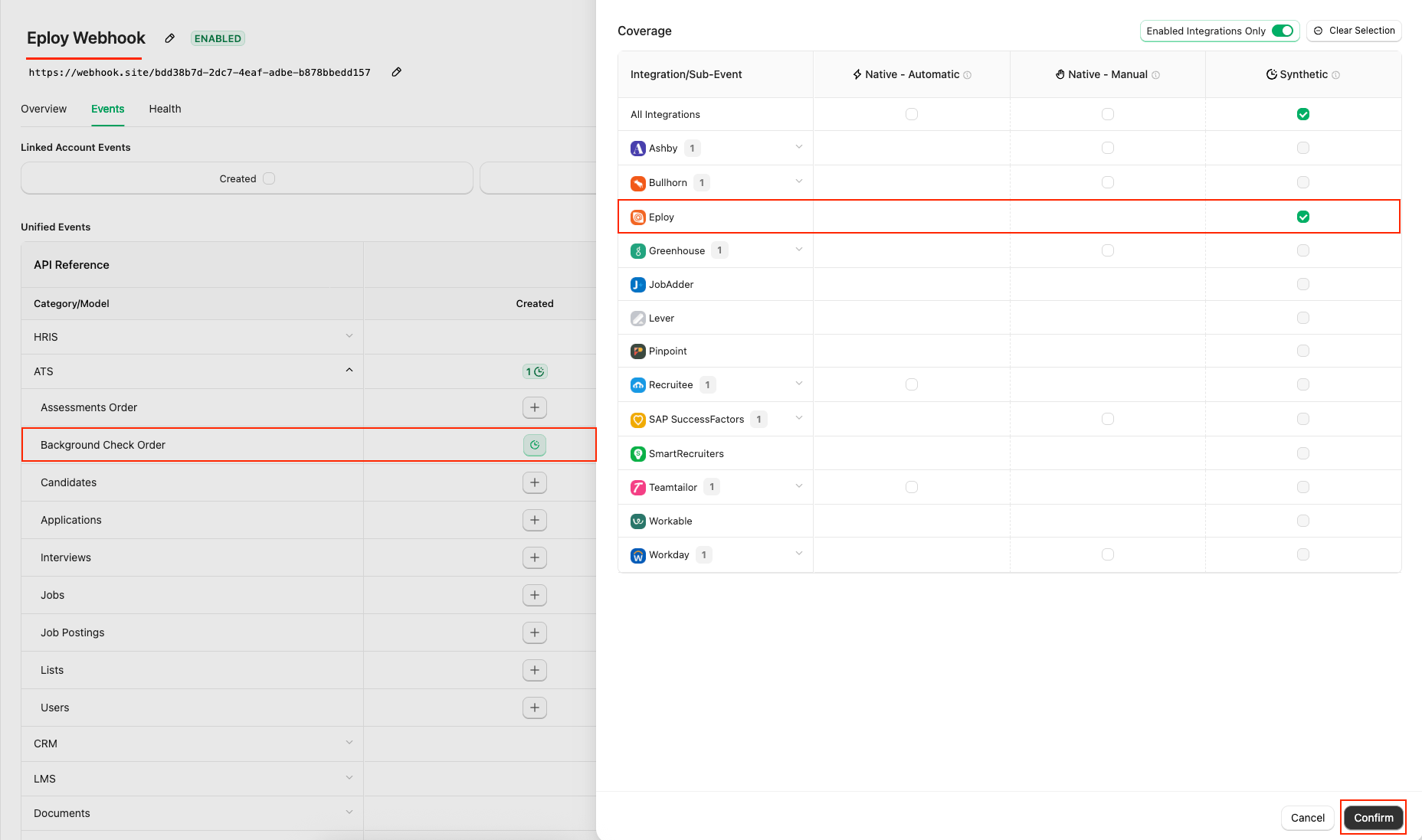 Select webhook events