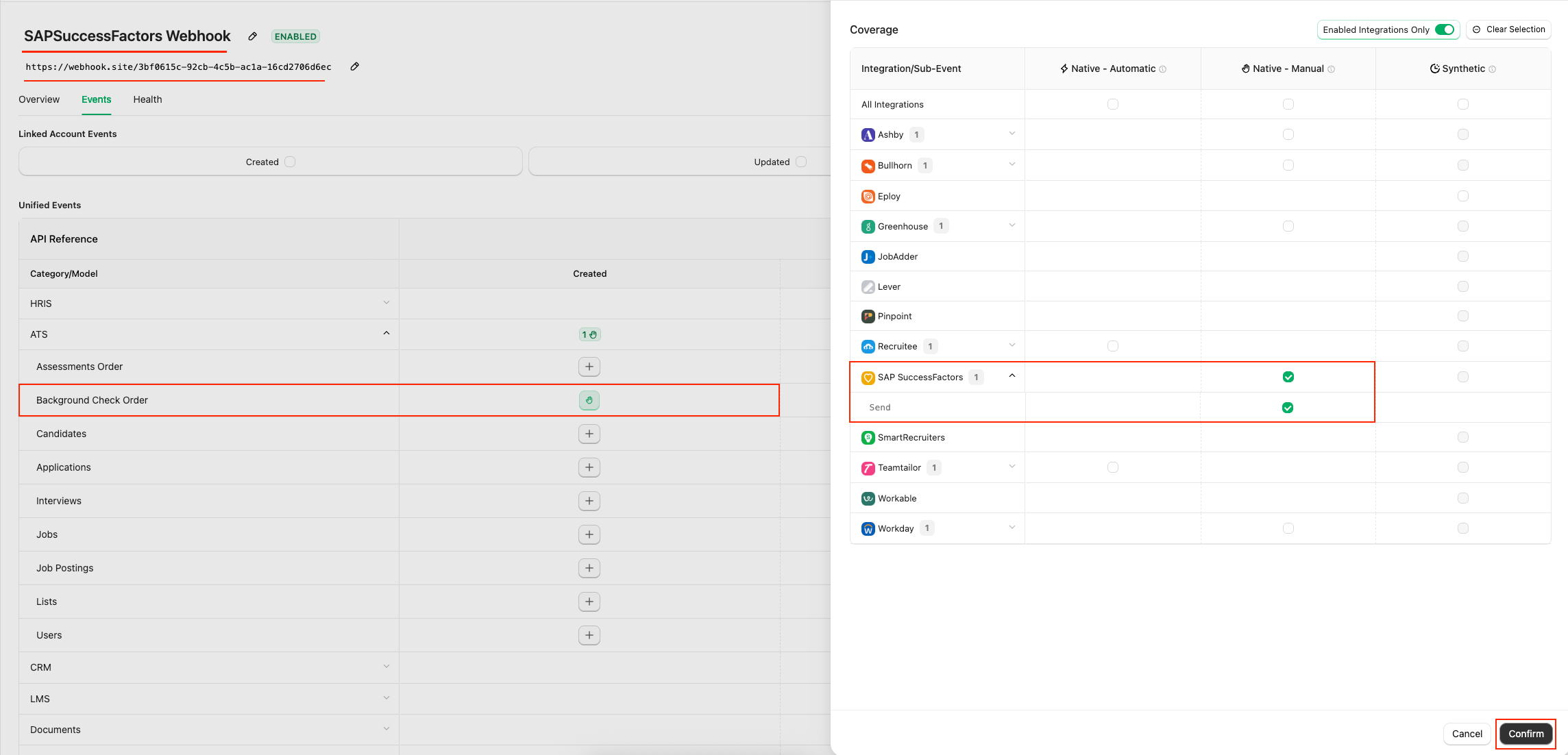 Select webhook events