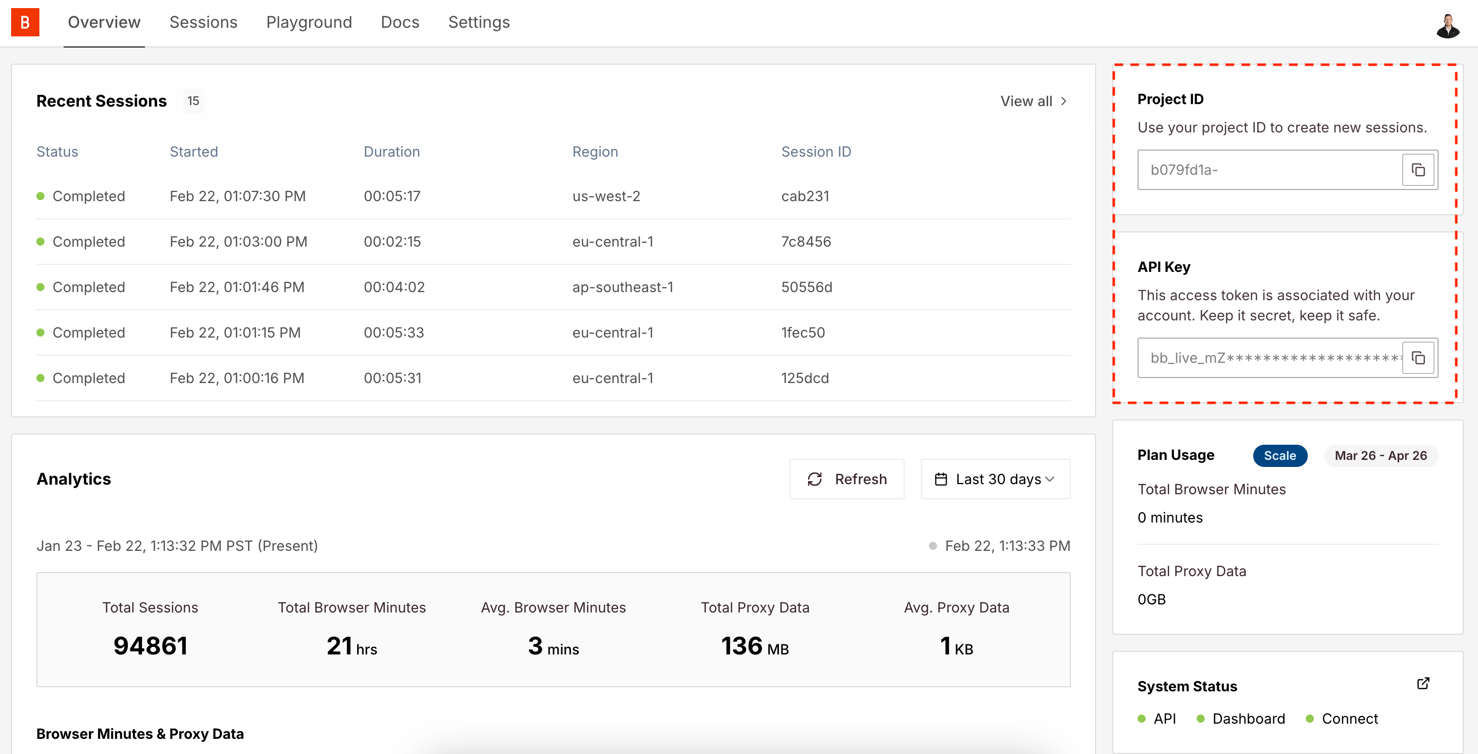 Browserbase API Key settings