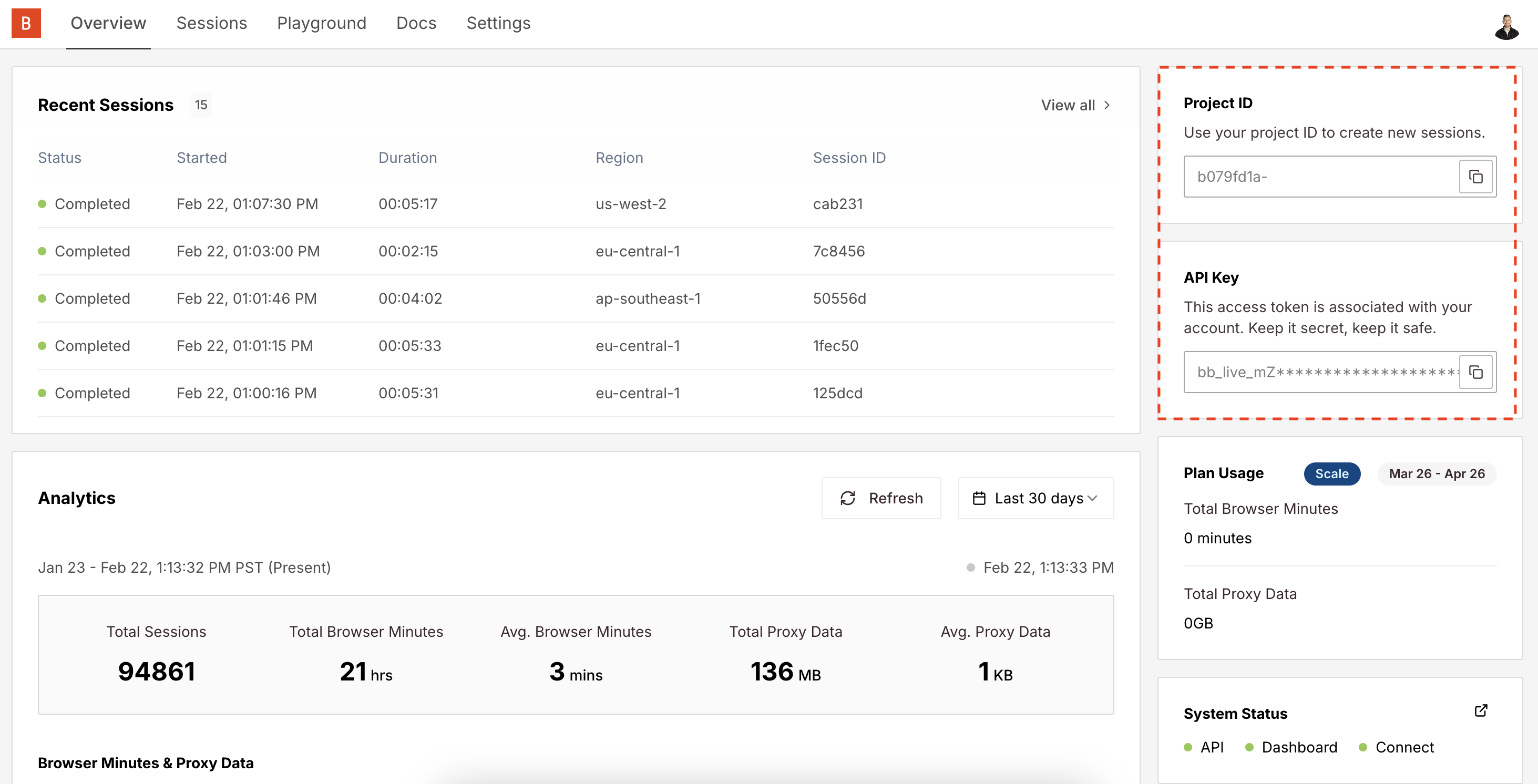 Browserbase API Key and Project ID settings