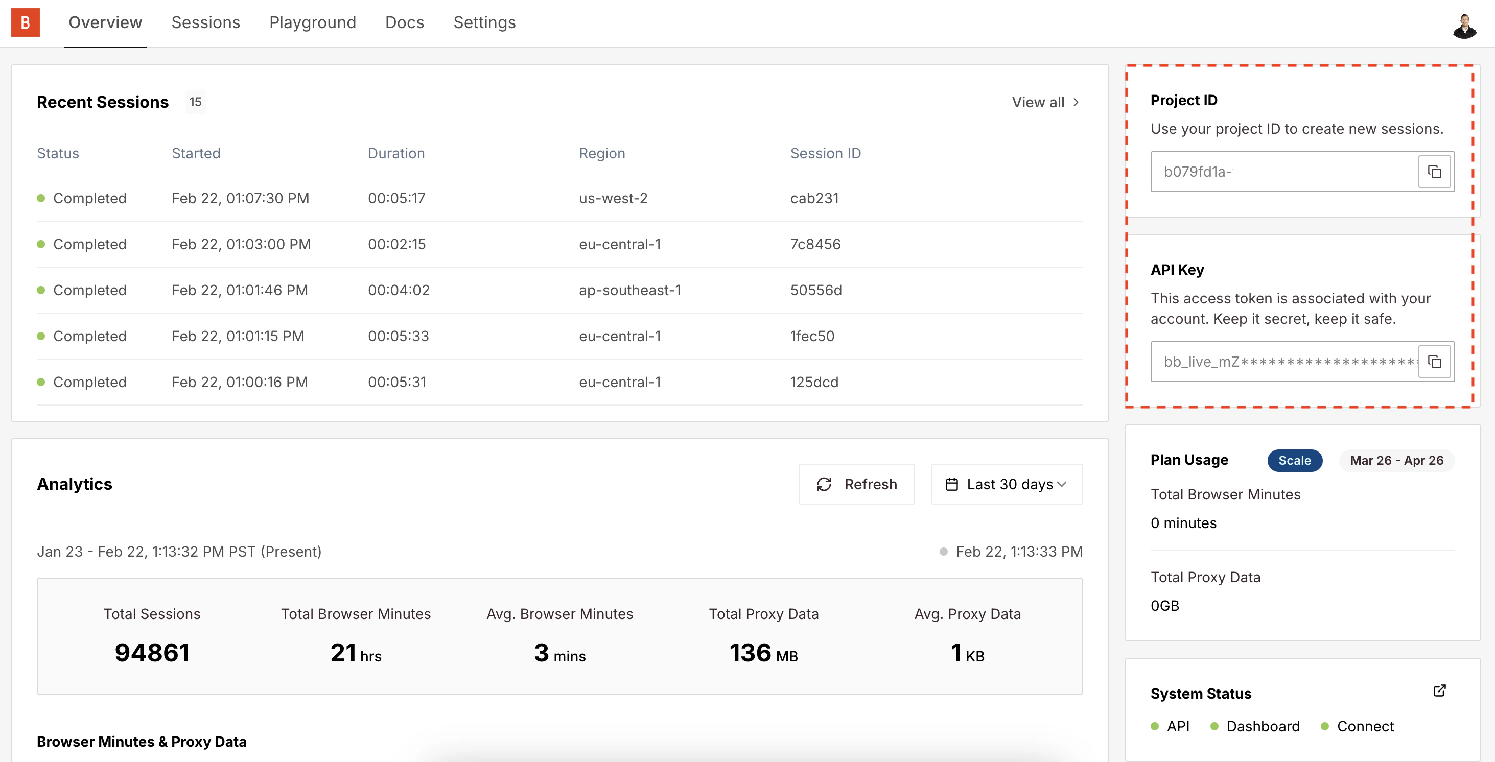 Browserbase API Key and Project ID settings