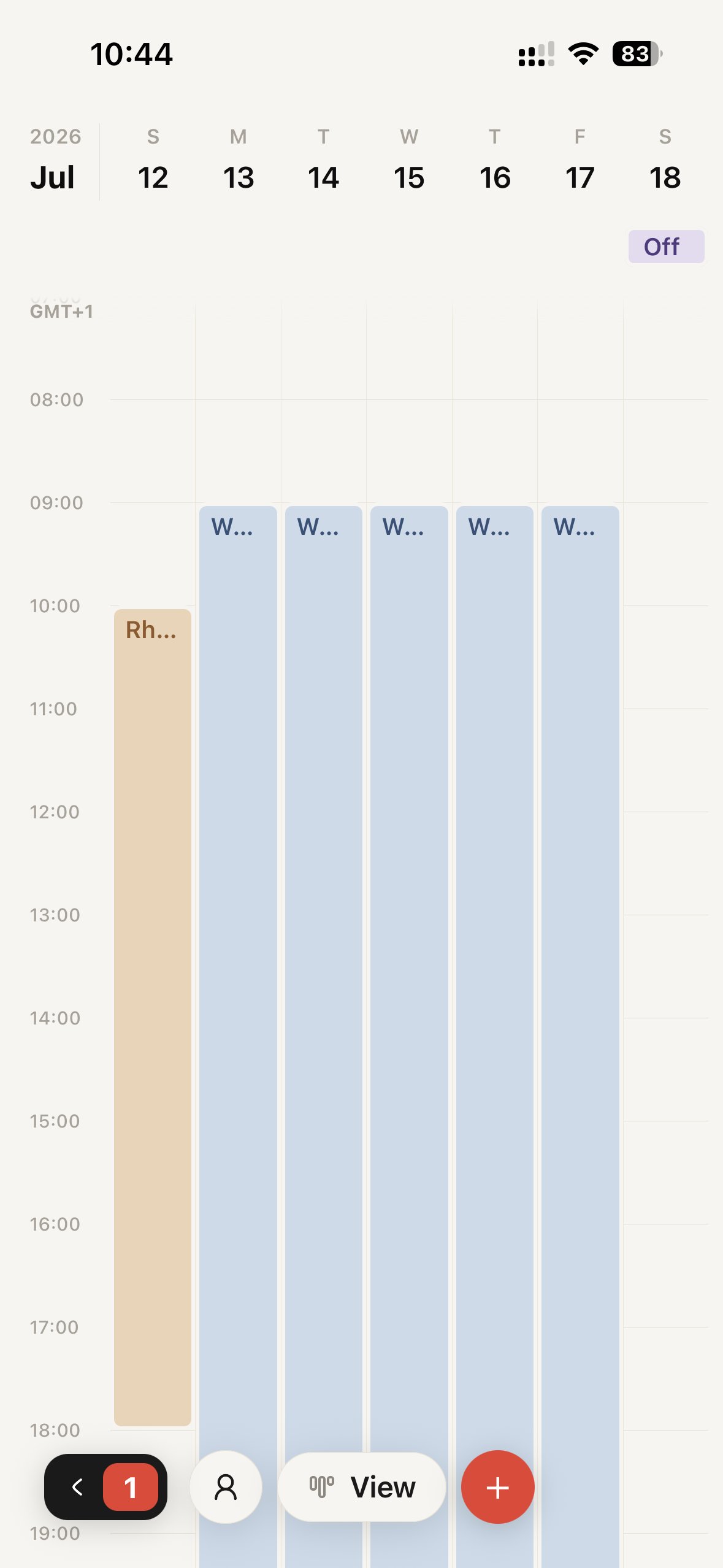 The Puffin resident app on a phone, showing one resident's own shifts as a color-coded calendar