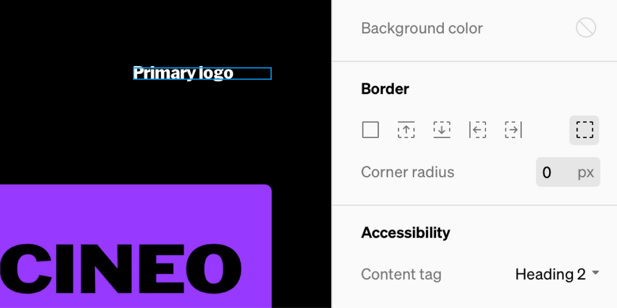 Text highlighted and content tag applied from right sidebar editor interface