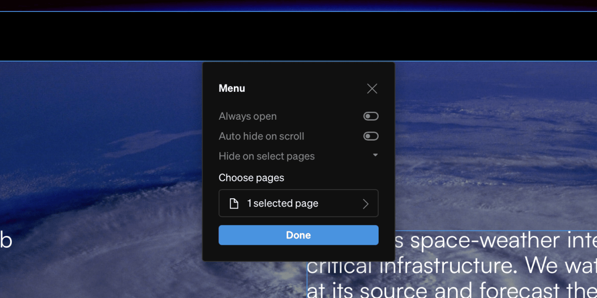 Menus Show On