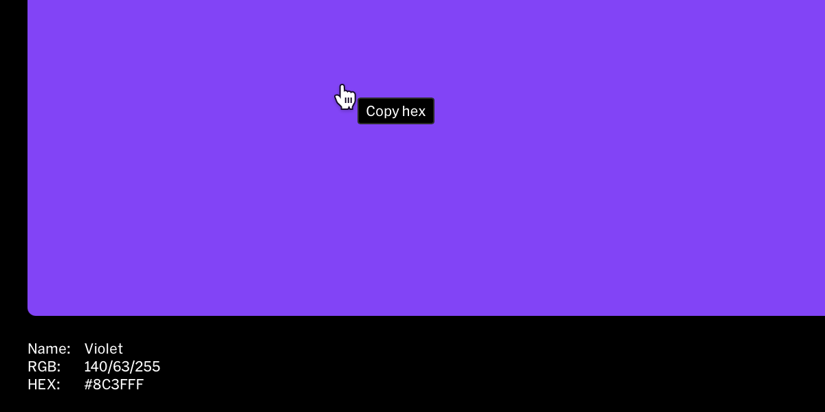 Cursor hovering over a color swatch with a tooltip that says "Copy hex"