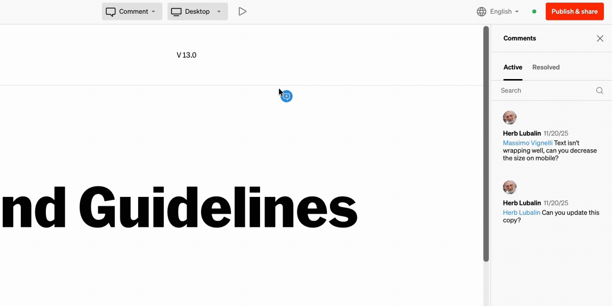 Adding and entering a comment into the comment interface