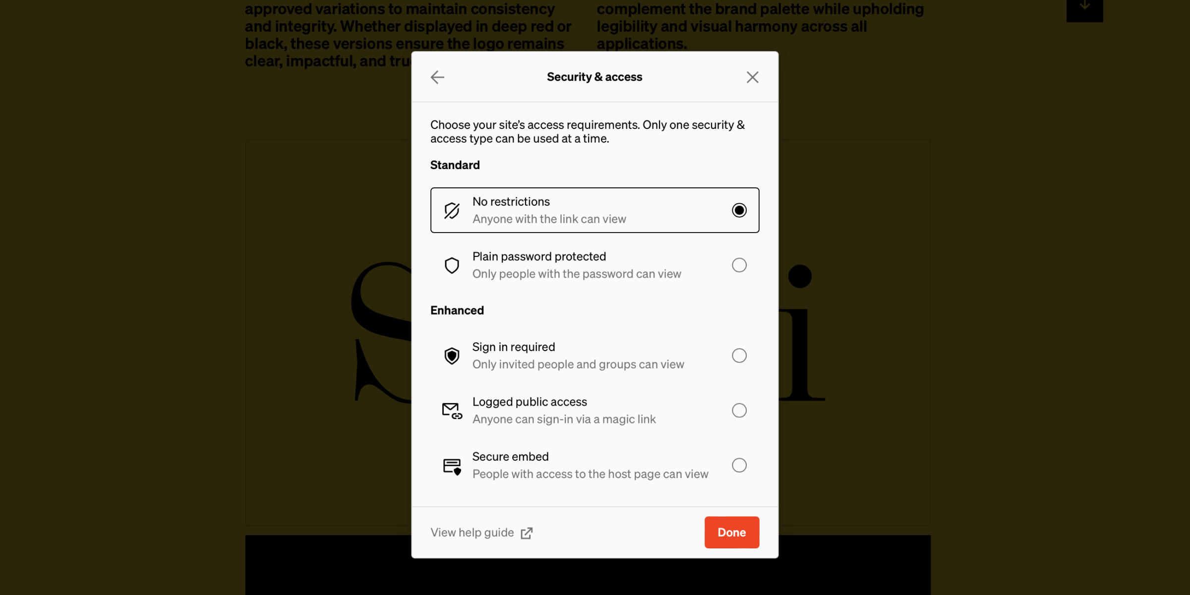Standards and enhanced security options
