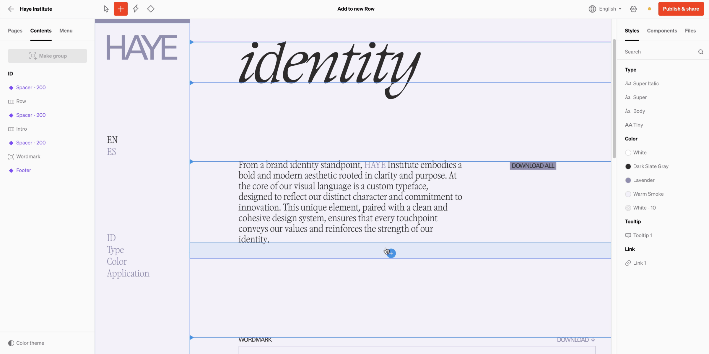 Space between two layouts hinted open with a full width blue highlight
