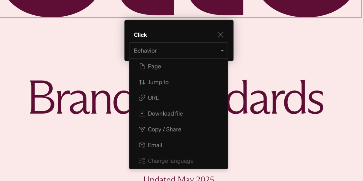 Click drodown menu with a list of behavior options