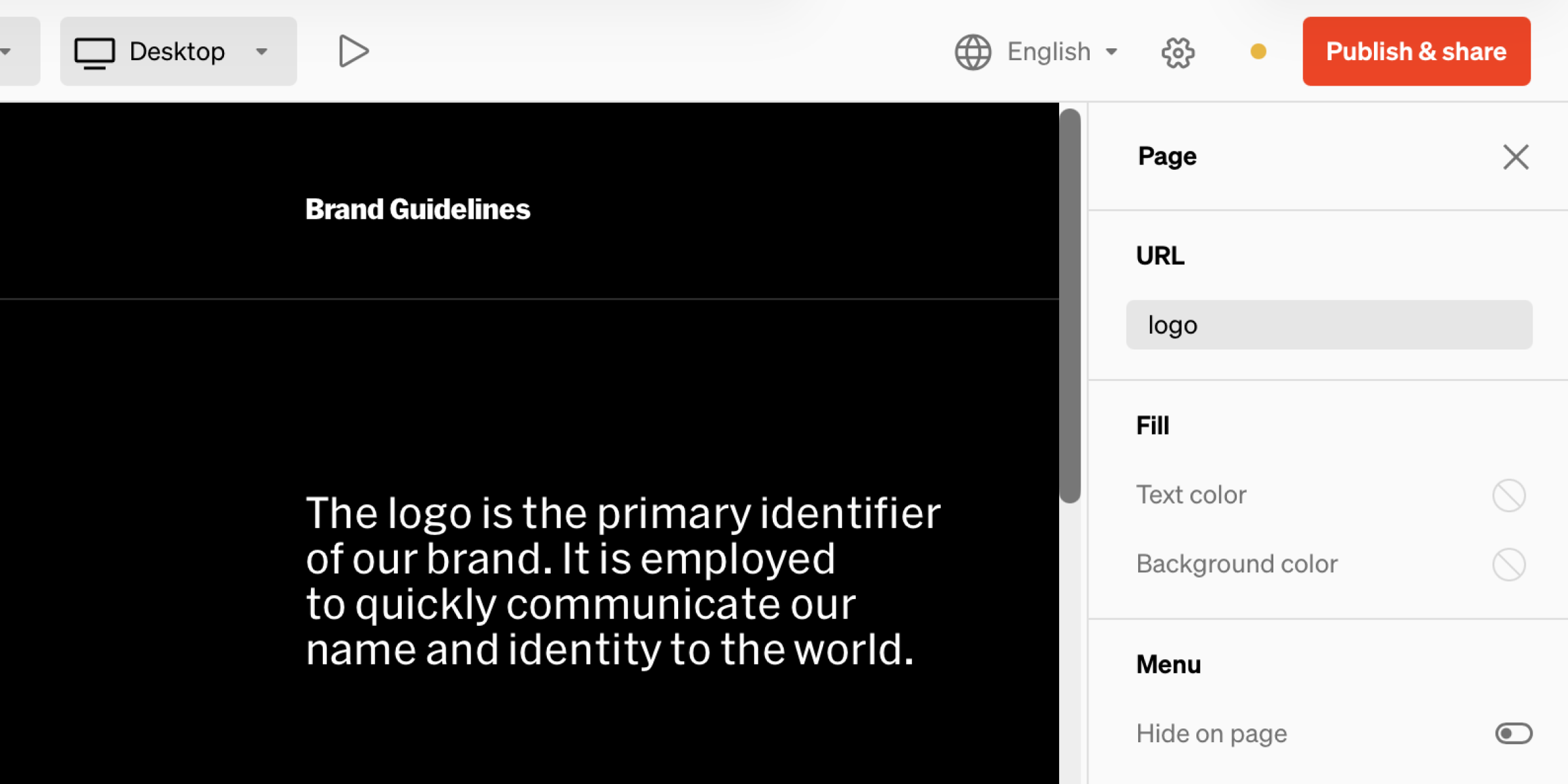 Page settings sidebar interface
