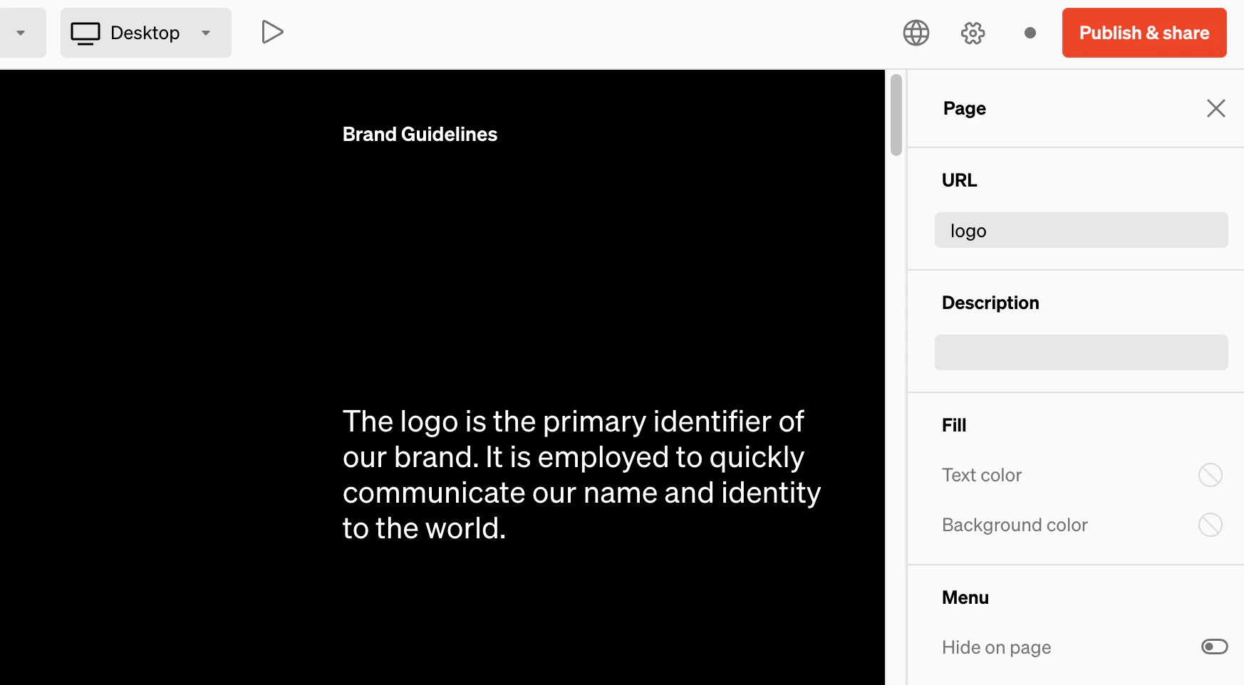 Page settings sidebar interface