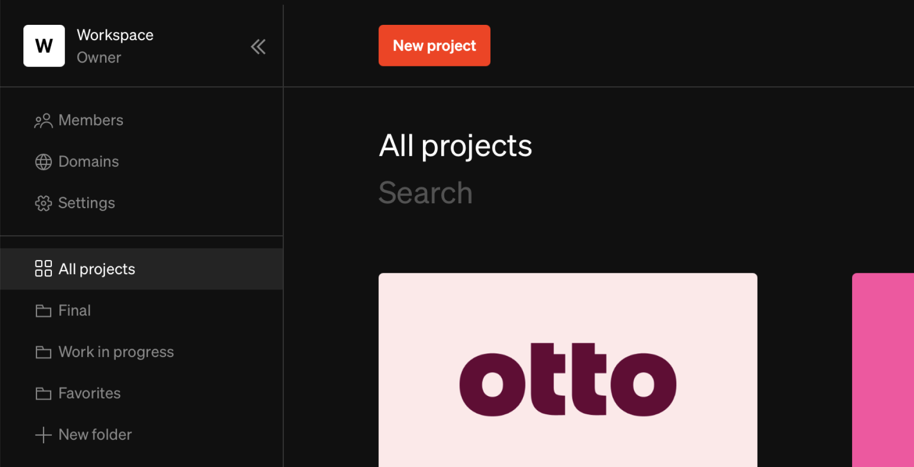 View inside dashboard focusing on numerous folders listed in the left sidebar