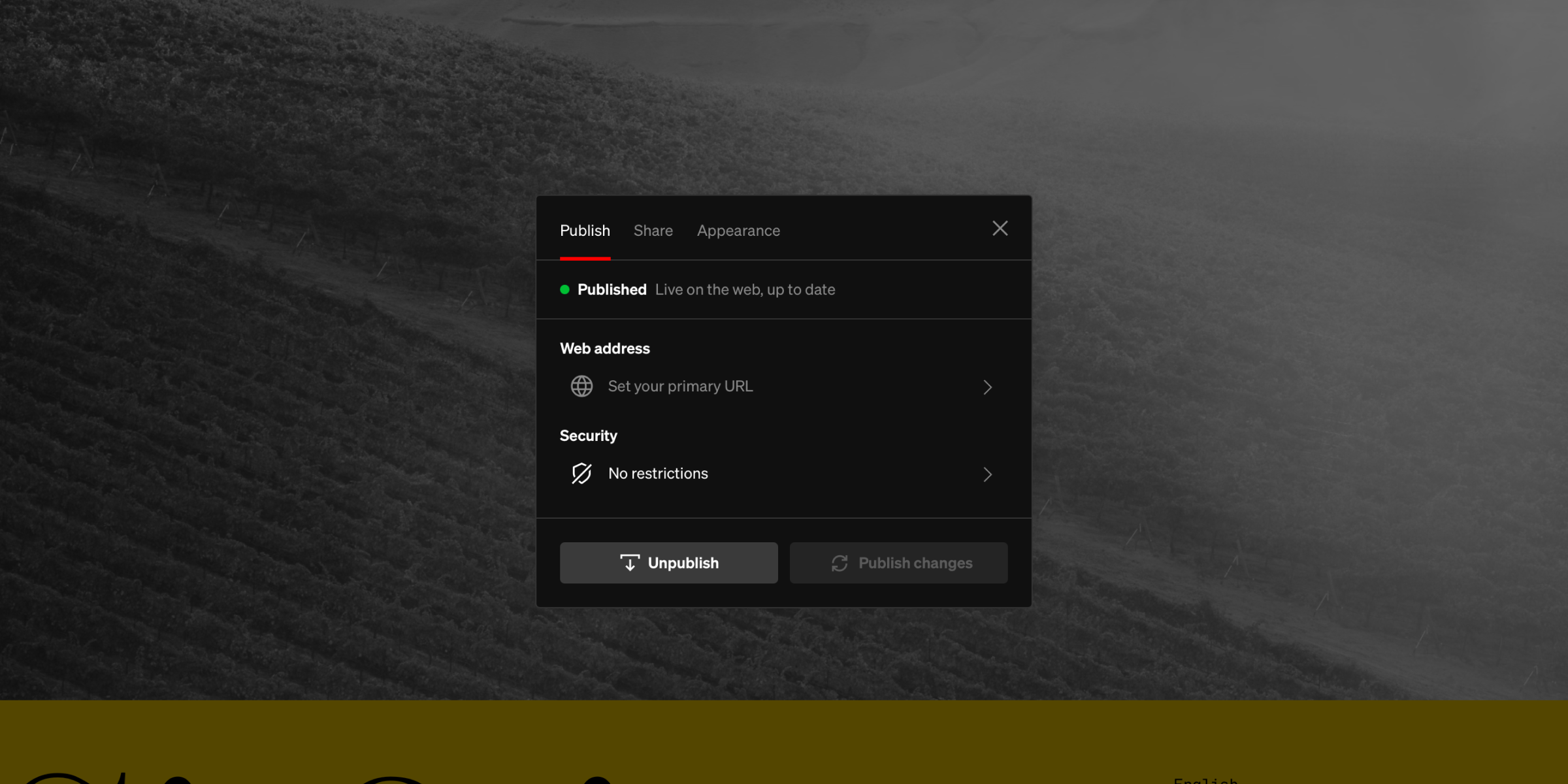 Publish & share window open, showing the draft state with no preference set