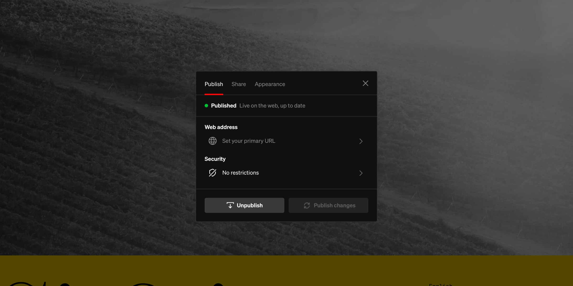 Publish & share window open, showing the draft state with no preference set