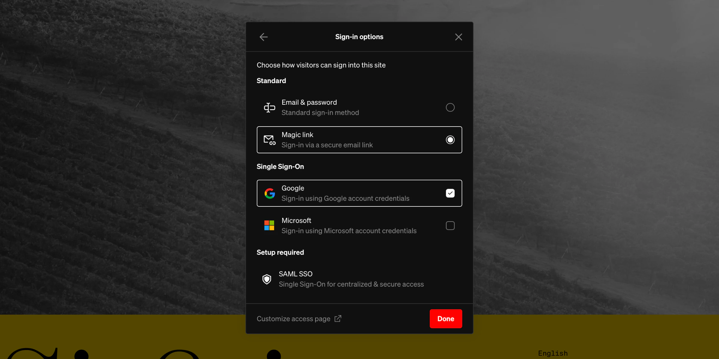 List of standards and SSO sign in options