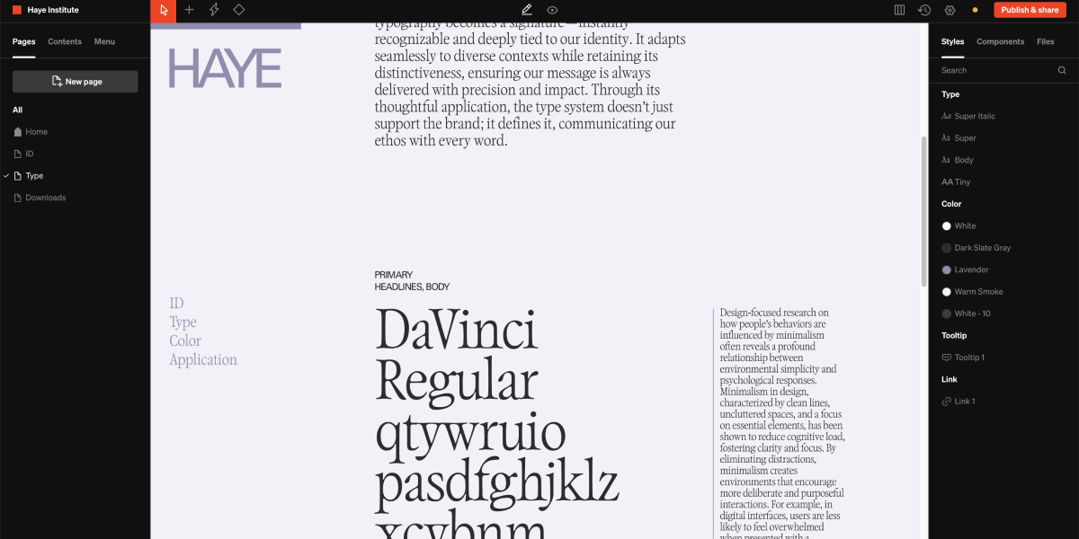 Editor user interface showing left sidebar, top bar, and right settings sidebar