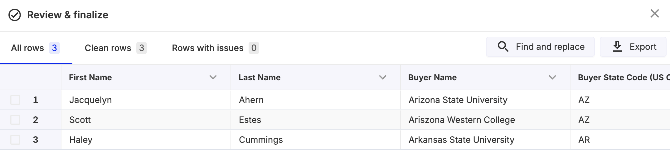 Reviewing and finalizing import
