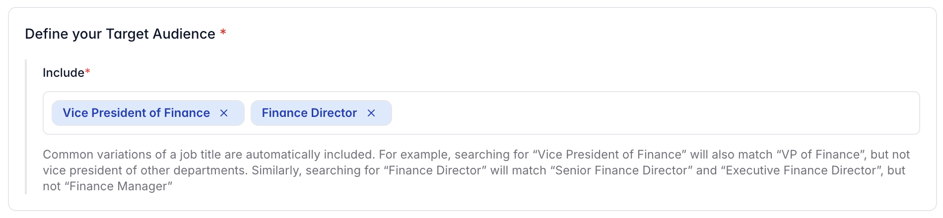 Target audience title entry for a Contacts Bridge