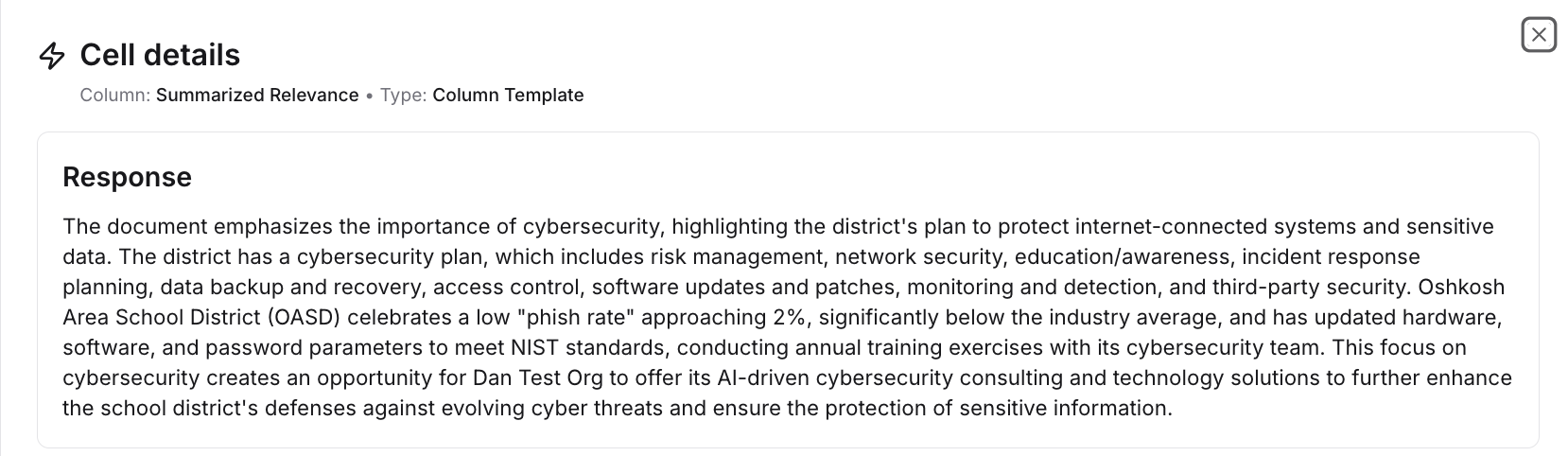 Summarized relevance column example (expanded view)