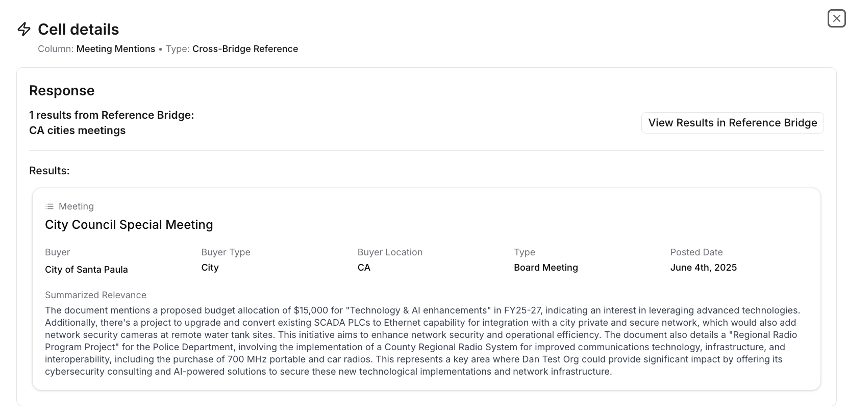 Expanded view of a referenced item from another bridge