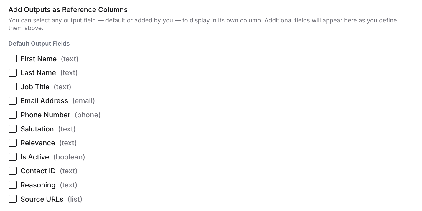 Contact column field selection