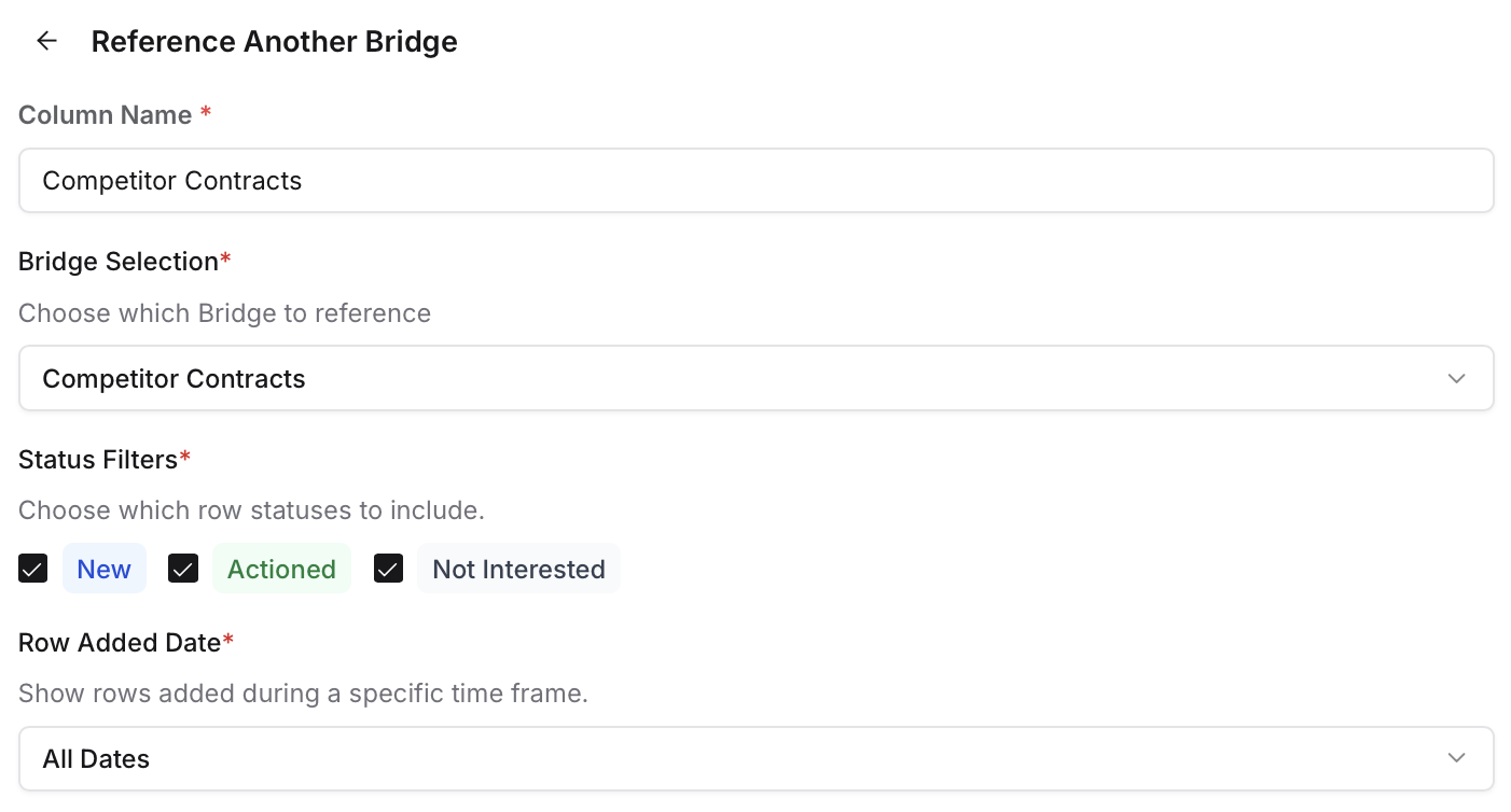 Reference bridge column configuration