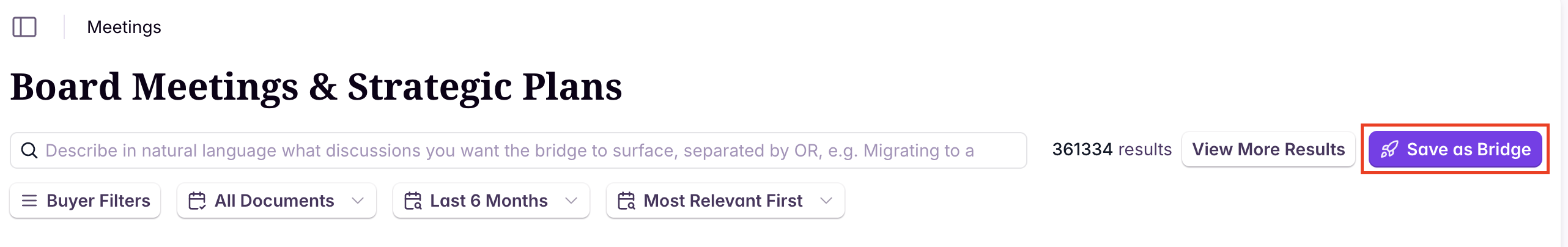 Save as Bridge button on a search results page