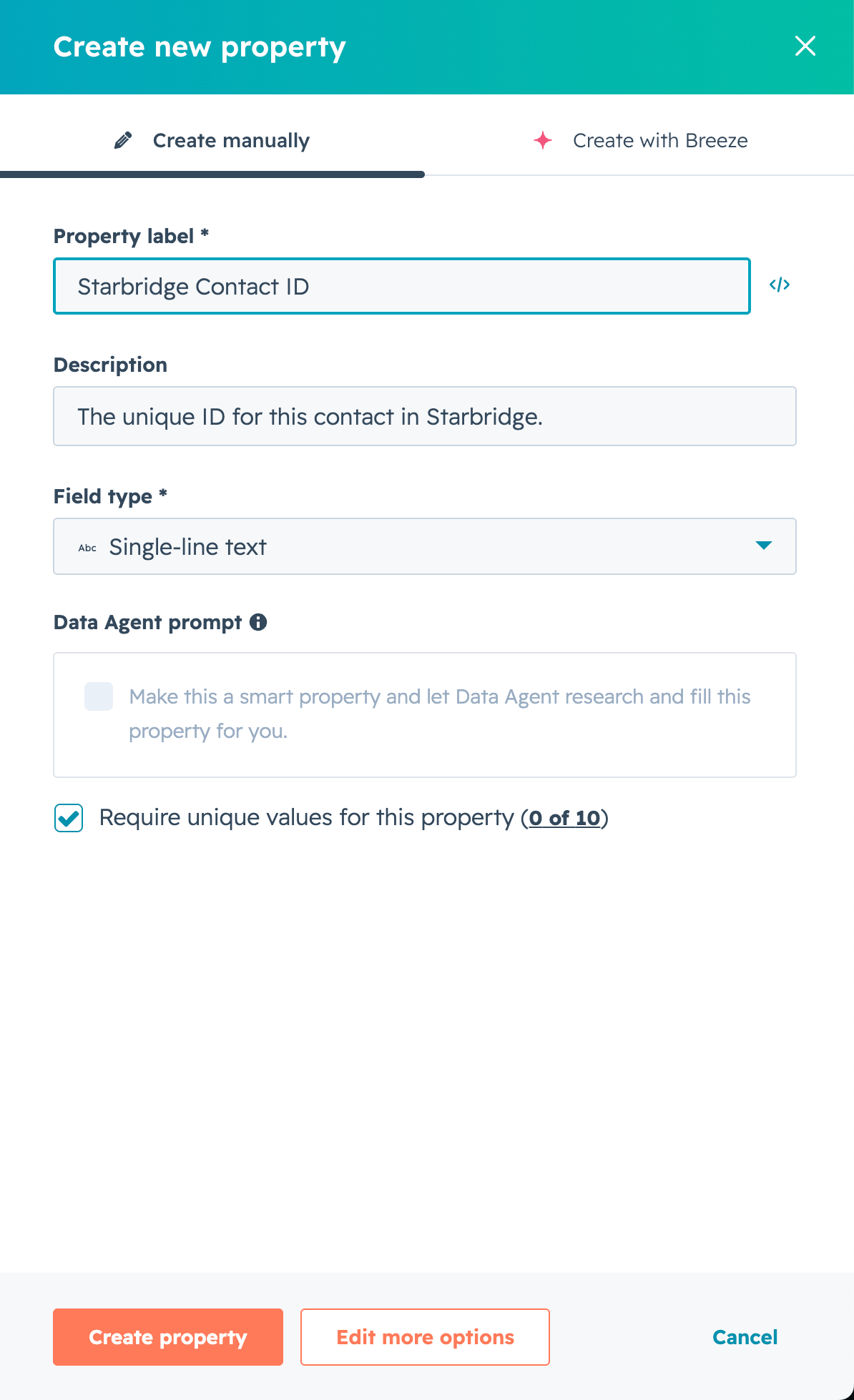 Starbridge Contact ID property settings
