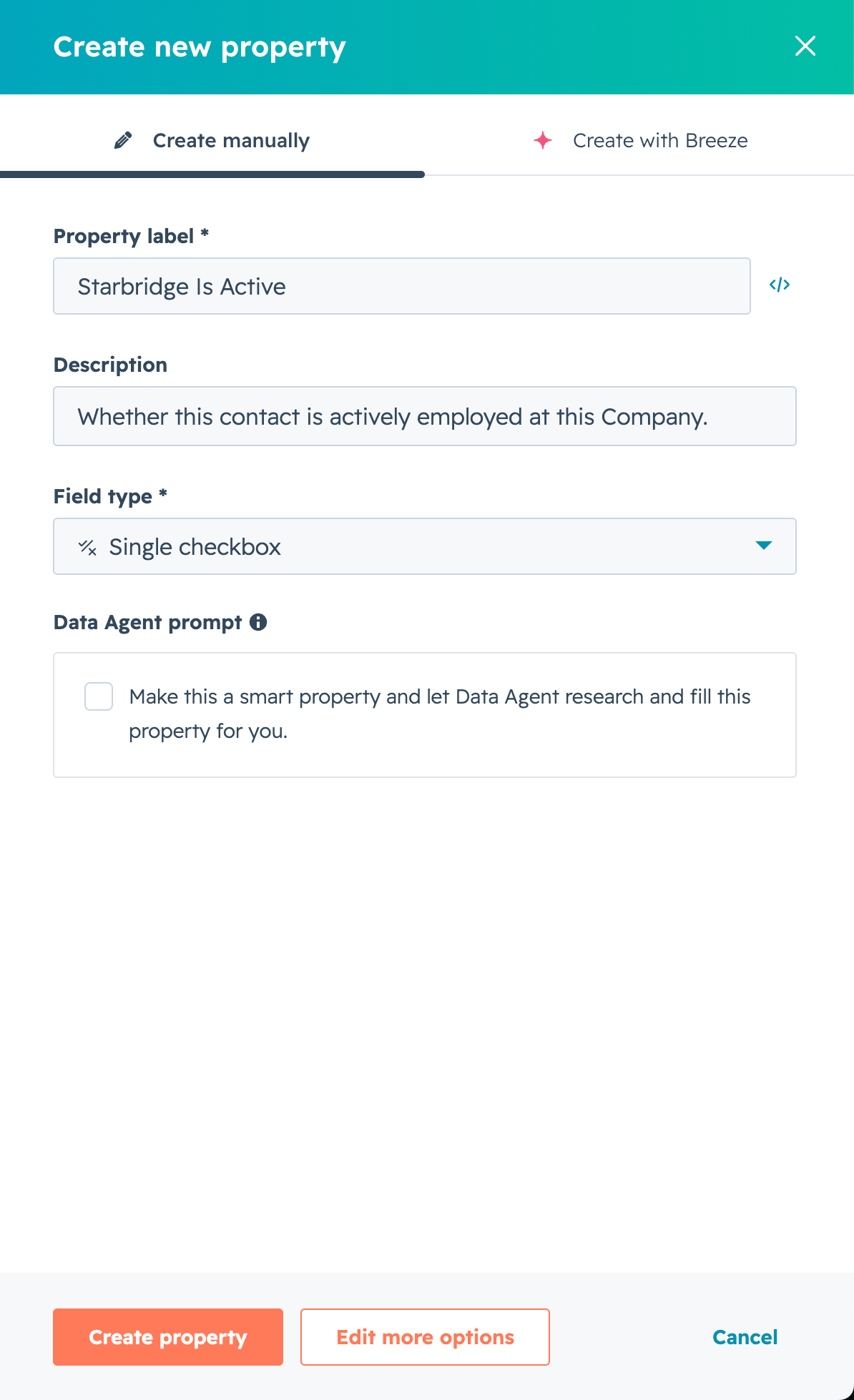 Starbridge Is Active property settings