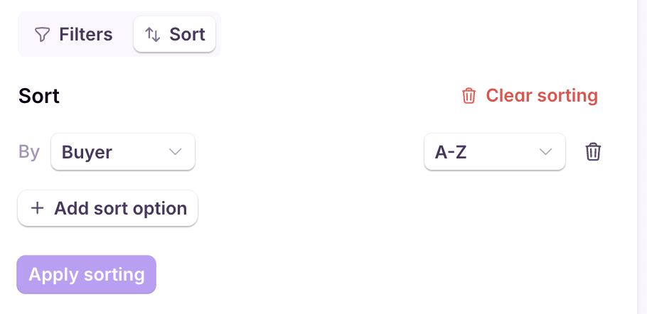 Sort configuration UI for bridge results