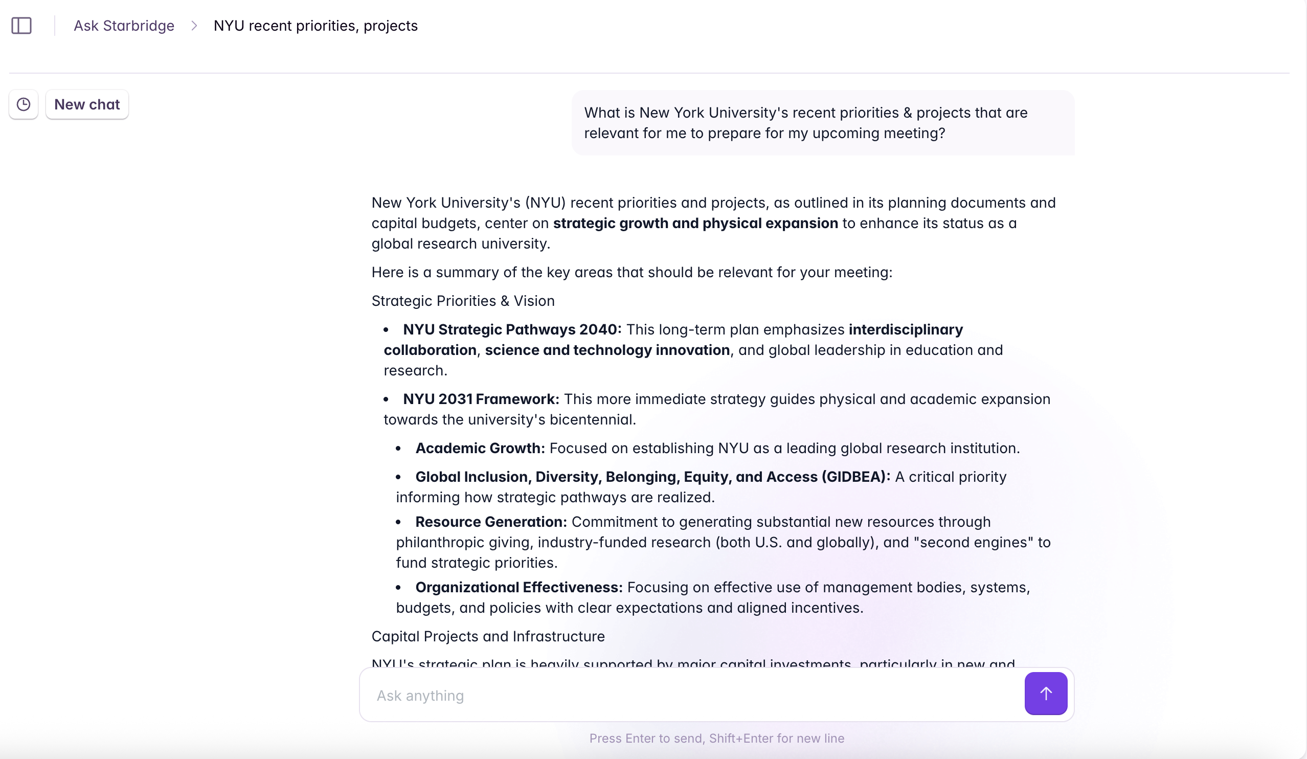 Ask Starbridge chat in the Starbridge app