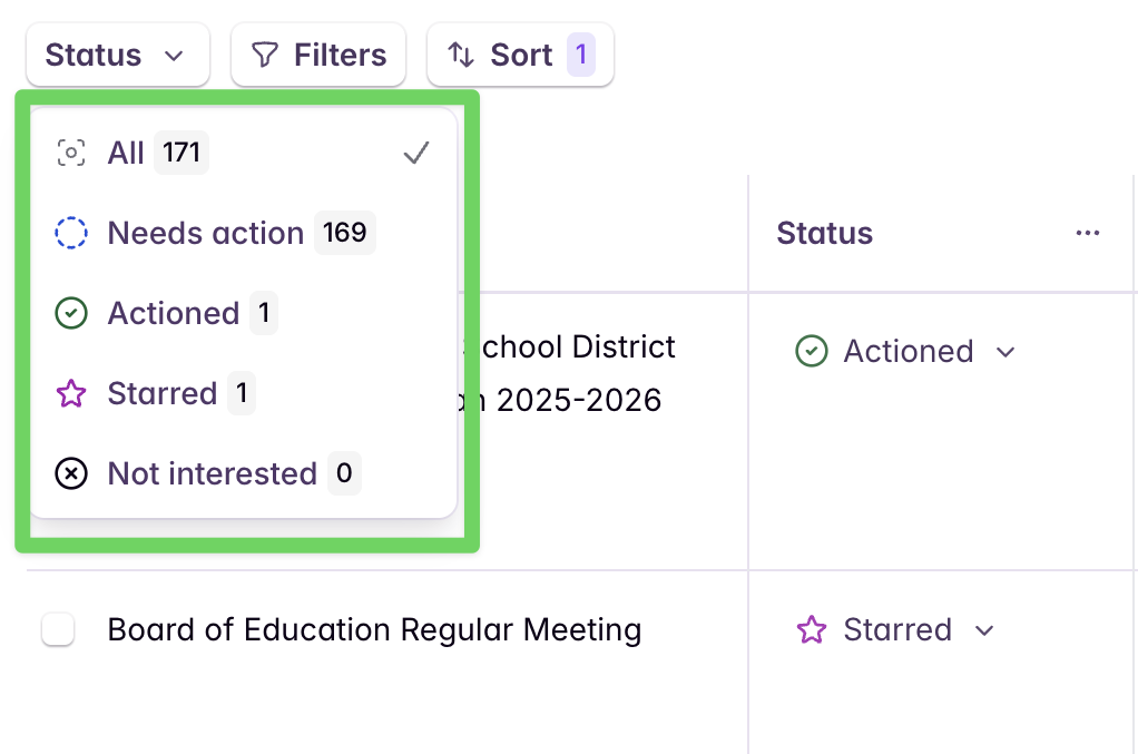 Bridge UI showing signal statuses (Needs action, Starred, Actioned, Not Interested)