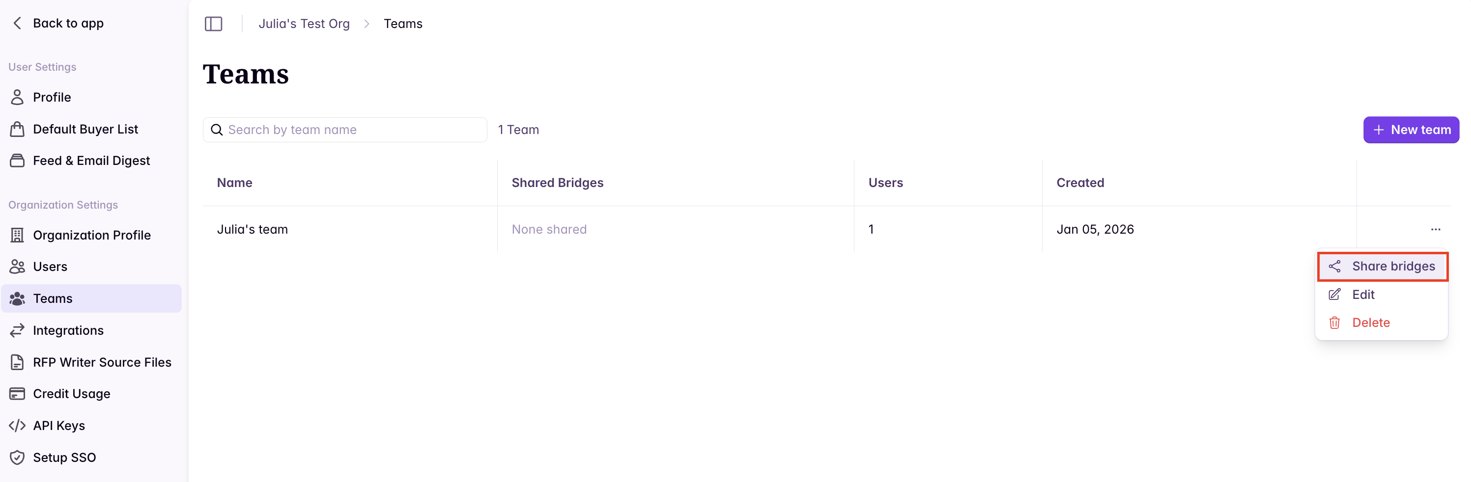 Sharing a bridge with teams