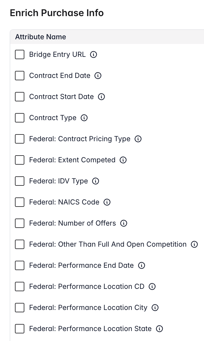 Purchase bridge specific columns selector