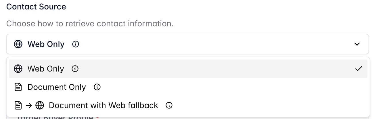 Contact column type selector