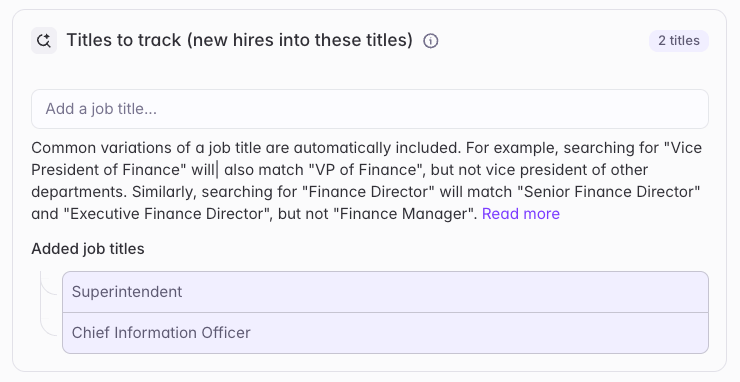 Entering the job titles to monitor