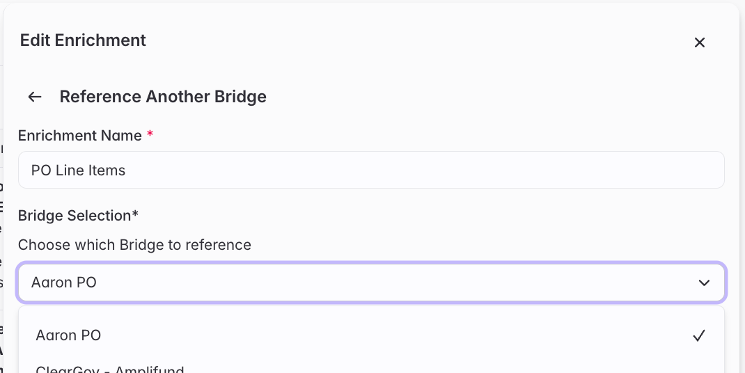 Reference configuration modal with the Bridge picker, mention-status options, and time-frame selector