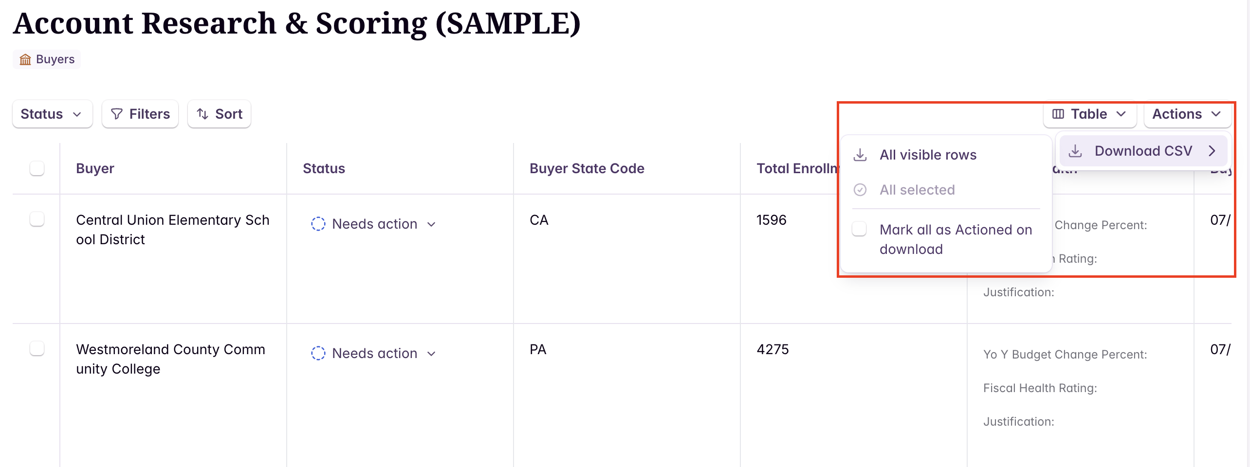 Export to CSV option for a bridge