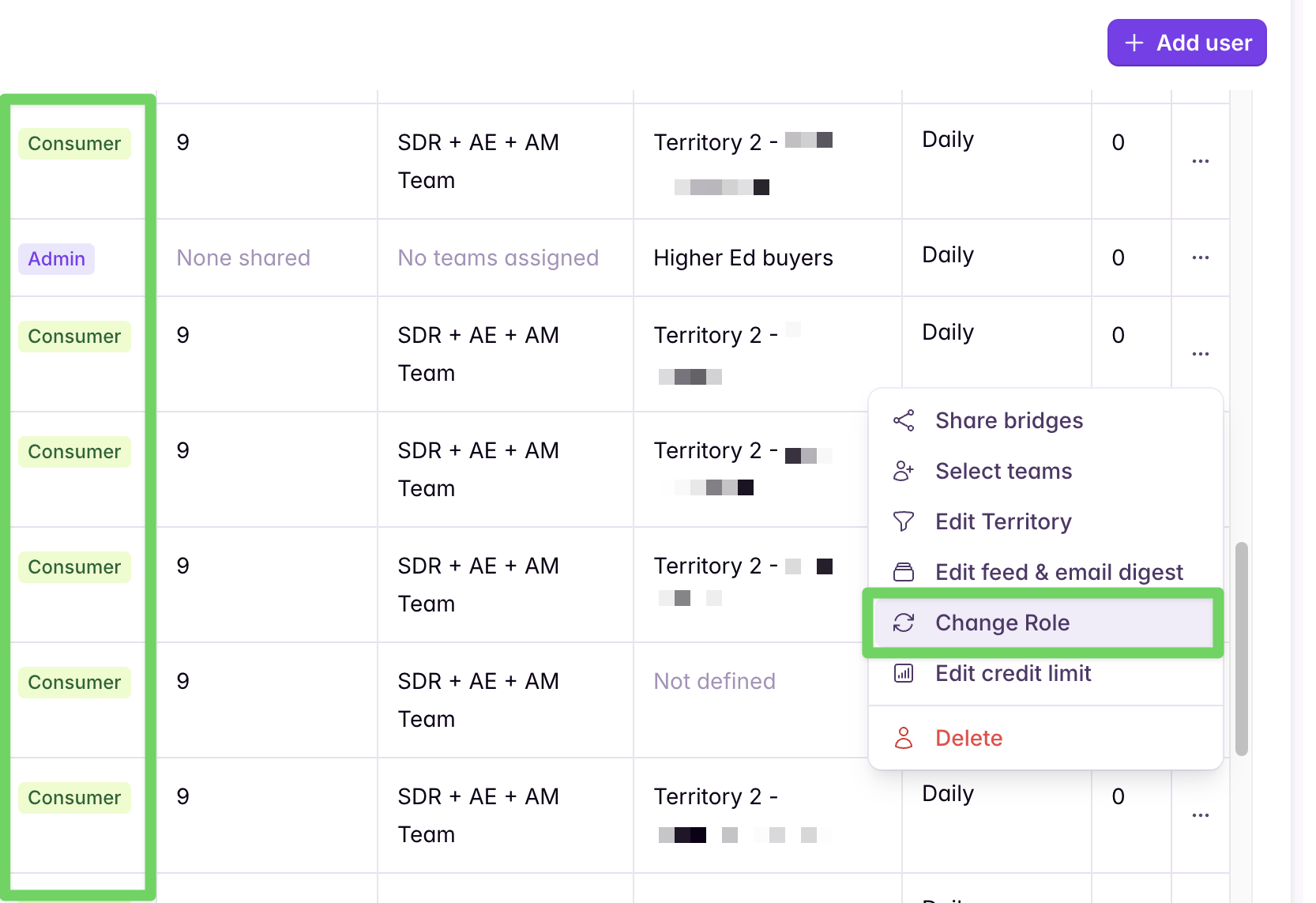 Changing a user role to Consumer